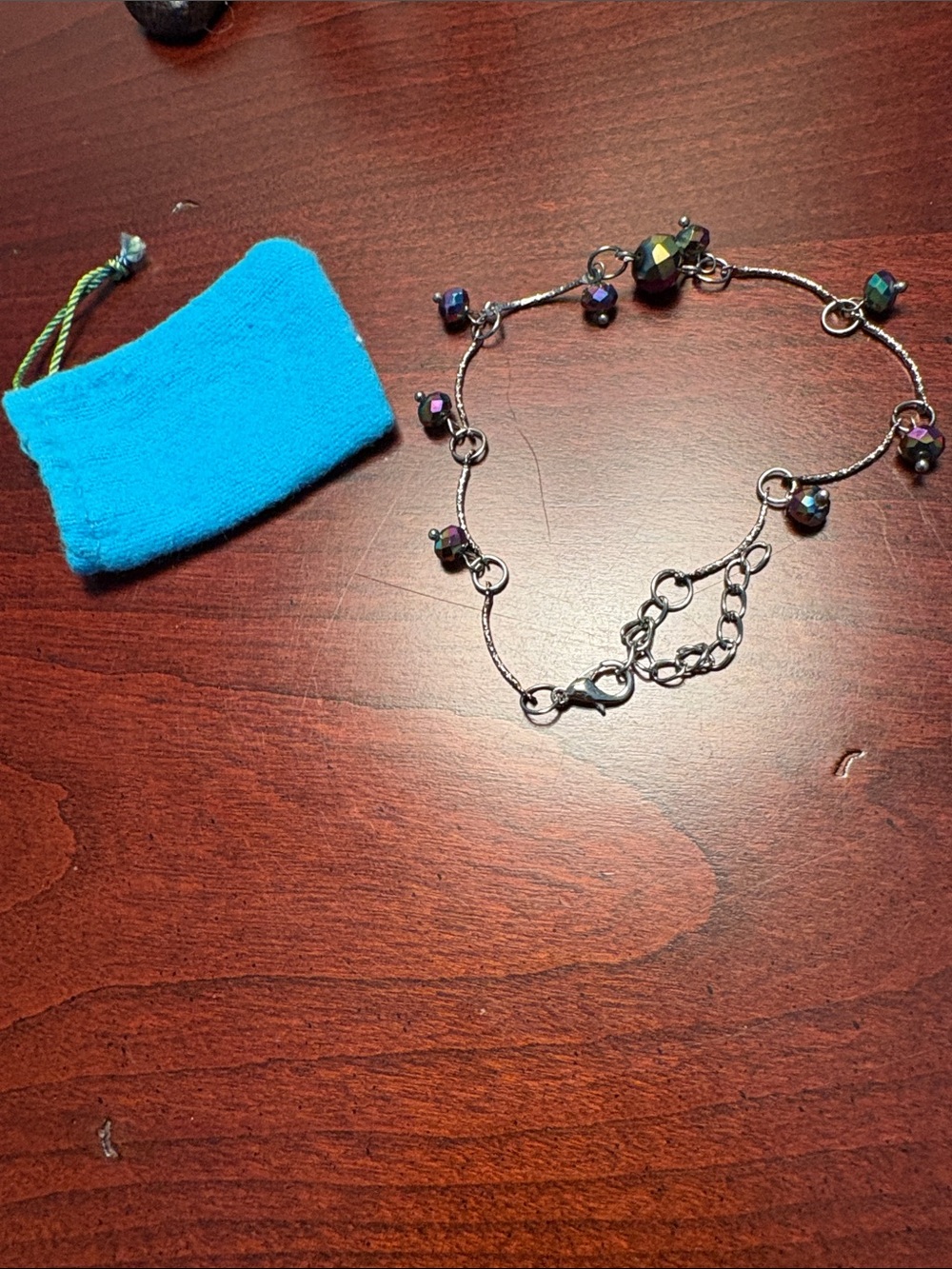 Silver Charm ankle or wrist Bracelet with Iridescent Beads